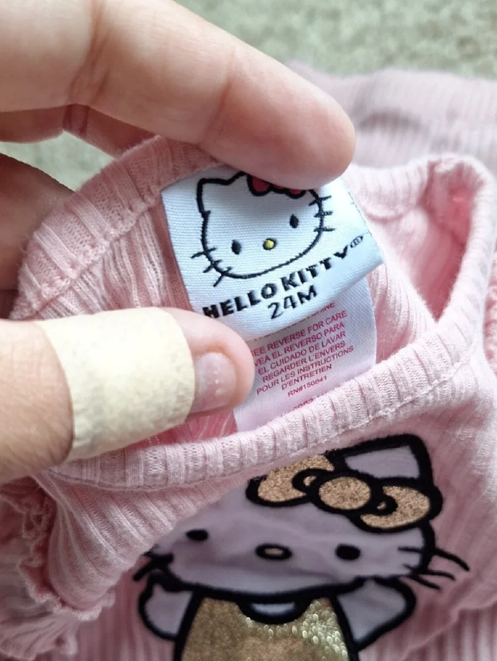 Hello Kitty Pink Ribbed Top and Pants Set with Gold Glitter Accents